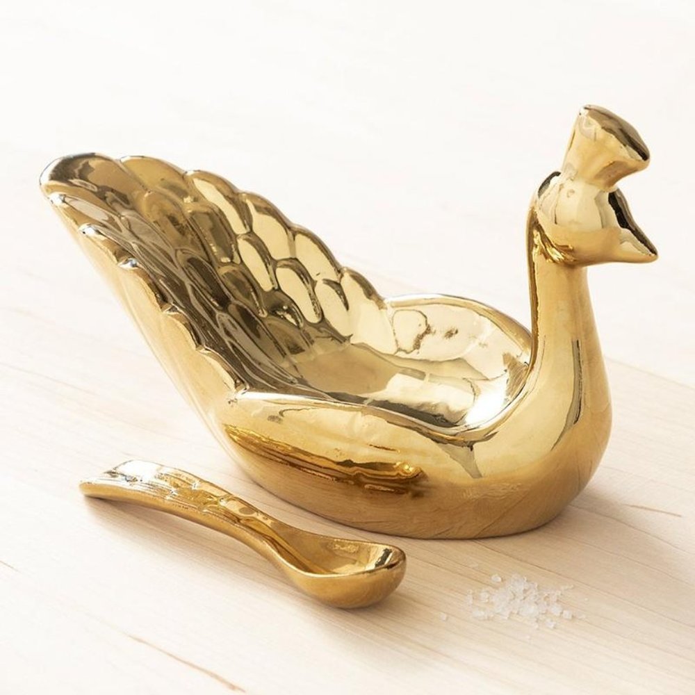 GOLD PEACOCK BOWL WITH SPOON